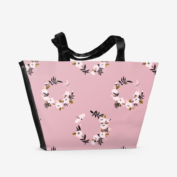 Пляжная сумка «Узор с розовыми цветочными венками»