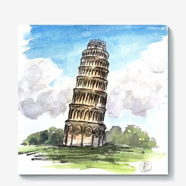 Холст «Пизанская башня. Цветная иллюстрация »