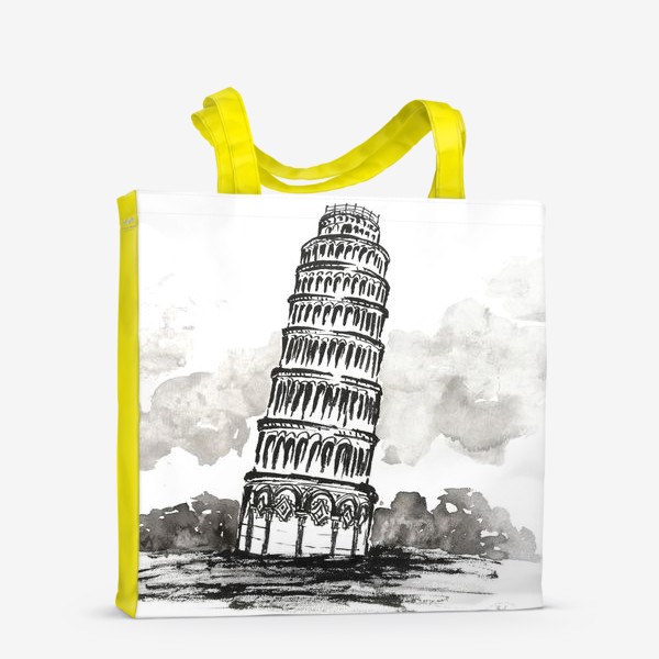Сумка-шоппер «Пизанская башня. Черно-белая иллюстрация »