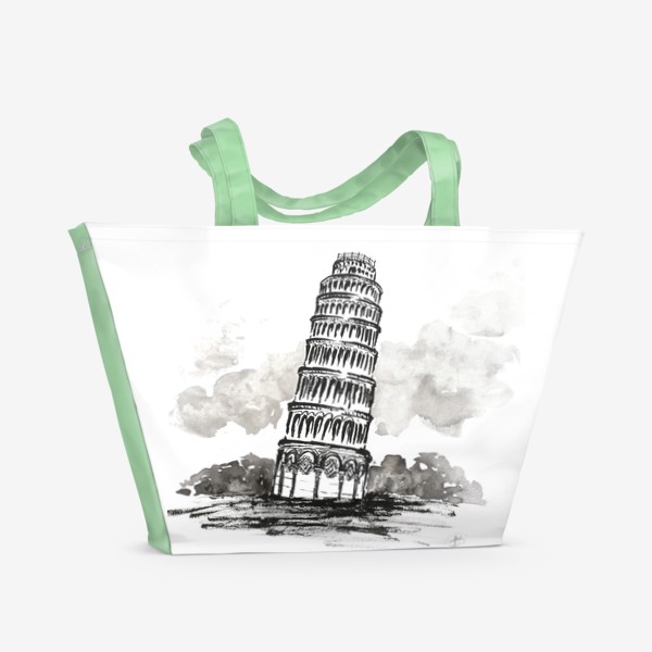 Пляжная сумка «Пизанская башня. Черно-белая иллюстрация »