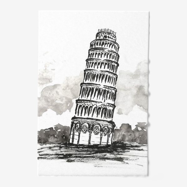 Полотенце &laquo;Пизанская башня. Черно-белая иллюстрация &raquo;