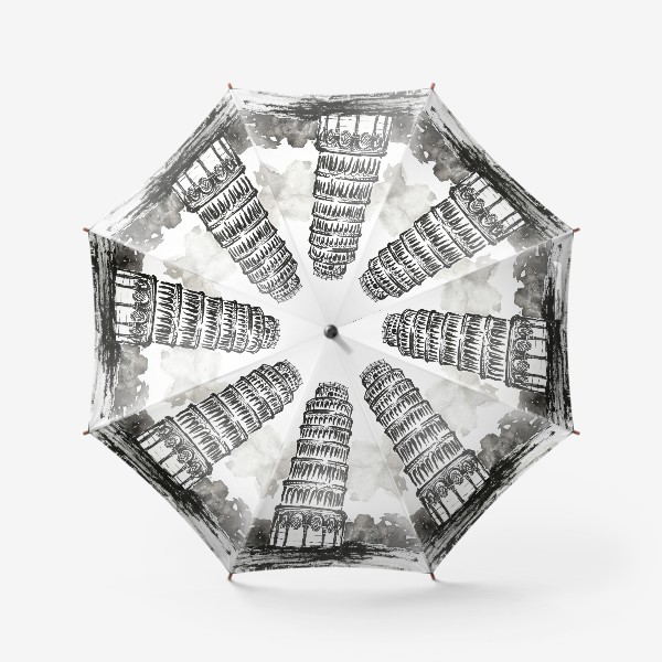 Зонт &laquo;Пизанская башня. Черно-белая иллюстрация &raquo;