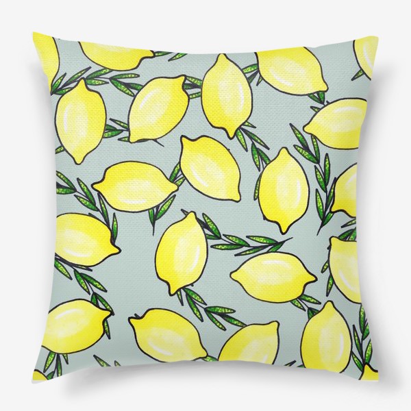 Подушка «Сочные желтые лимоны с зелёными веточками»
