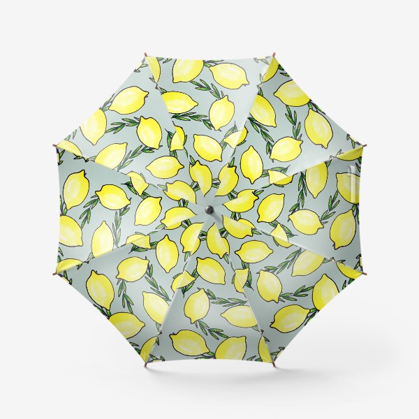 Зонт «Сочные желтые лимоны с зелёными веточками»