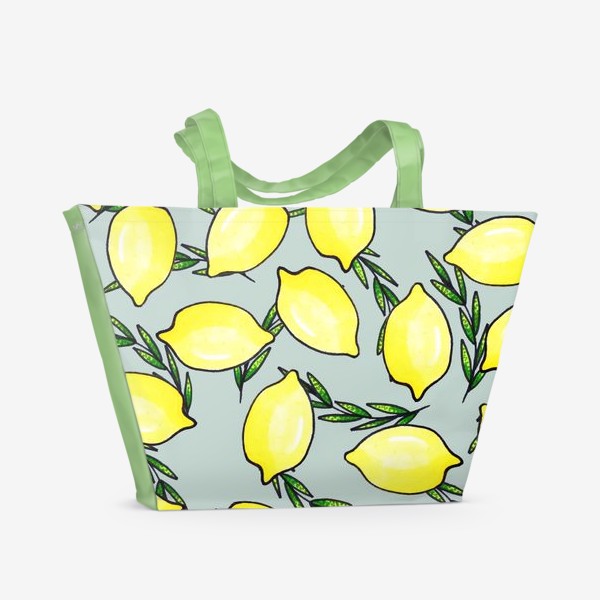 Пляжная сумка «Сочные желтые лимоны с зелёными веточками»