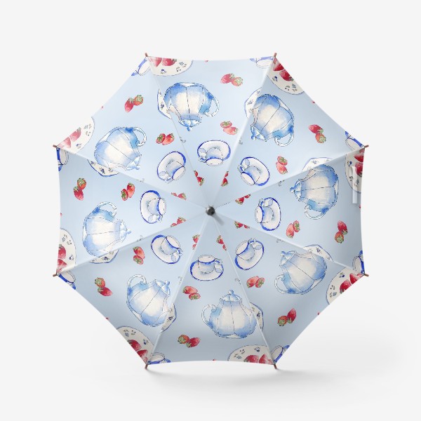 Зонт «Клубничный чай. Голубой. Акварель»