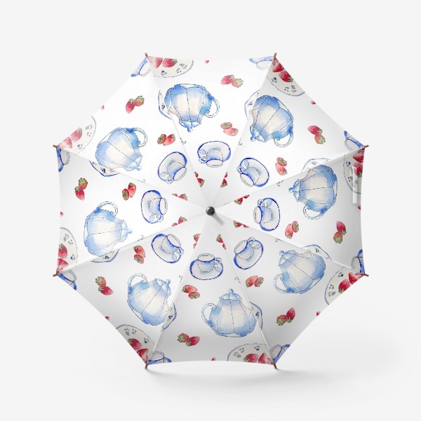 Зонт «Клубничное чаепитие. Акварель»