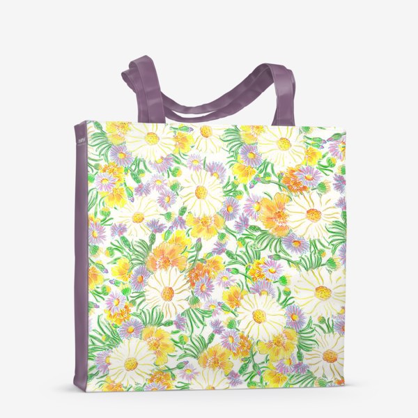 Сумка-шоппер «Ромашки и полевые цветы. Пастель»