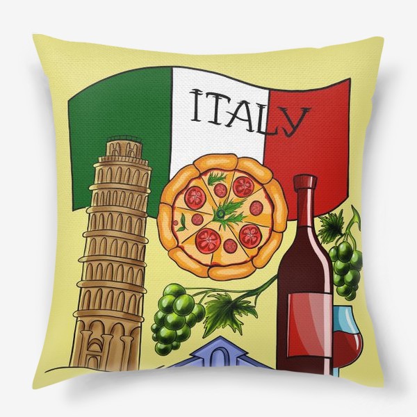 Подушка «Италия. Любовь моя. Итальянская раскраска в красках.»