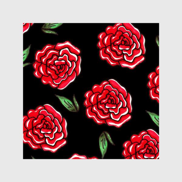 Шторы «Красные розы.Цветы на черном фоне»