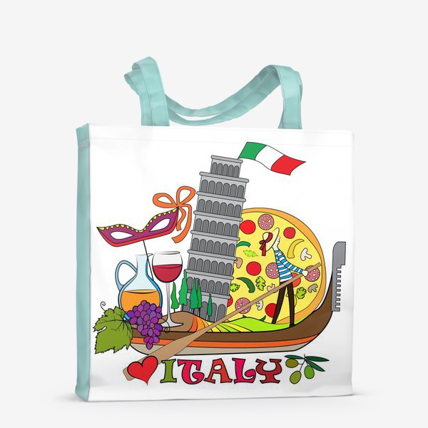 Сумка-шоппер «Итальянская Раскраска. Гондола, везущая на себе символы Италии. Раскраска»