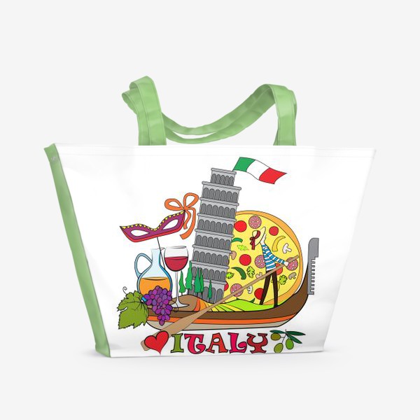 Пляжная сумка &laquo;Итальянская Раскраска. Гондола, везущая на себе символы Италии. Раскраска&raquo;