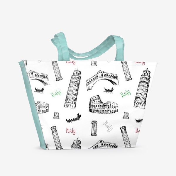 Пляжная сумка «Итальянская Раскраска. Безшовный паттерн с архитектурными символами Италии.»