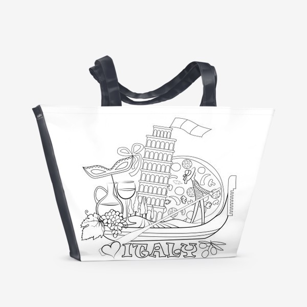 Пляжная сумка &laquo;Итальянская Раскраска. Гондола, везущая на себе символы Италии. Раскраска&raquo;