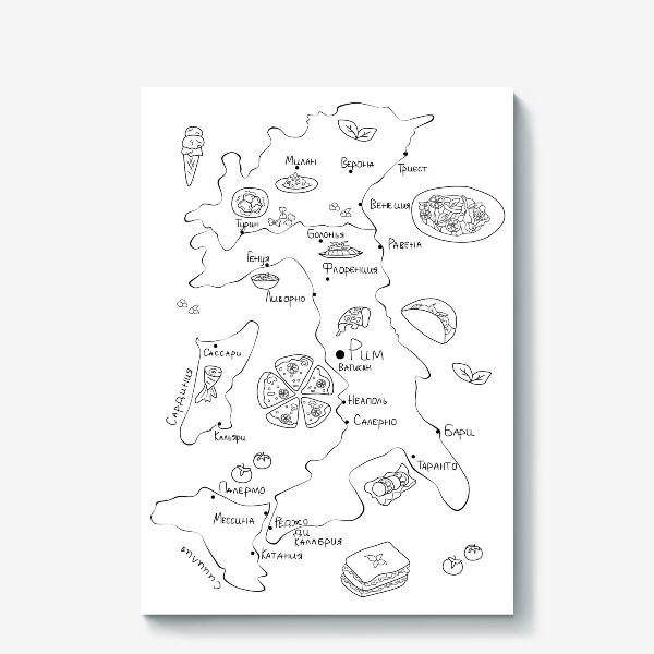 Холст «Карта Италии. Гид по еде»