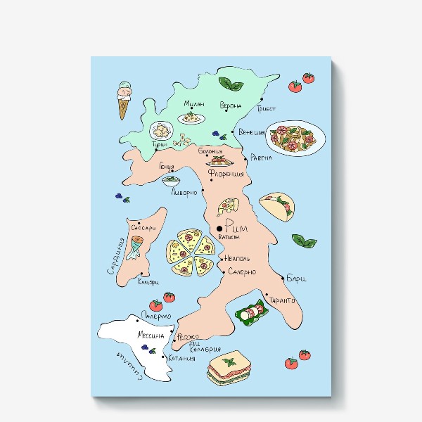 Холст «Карта Италии. Гид по еде»