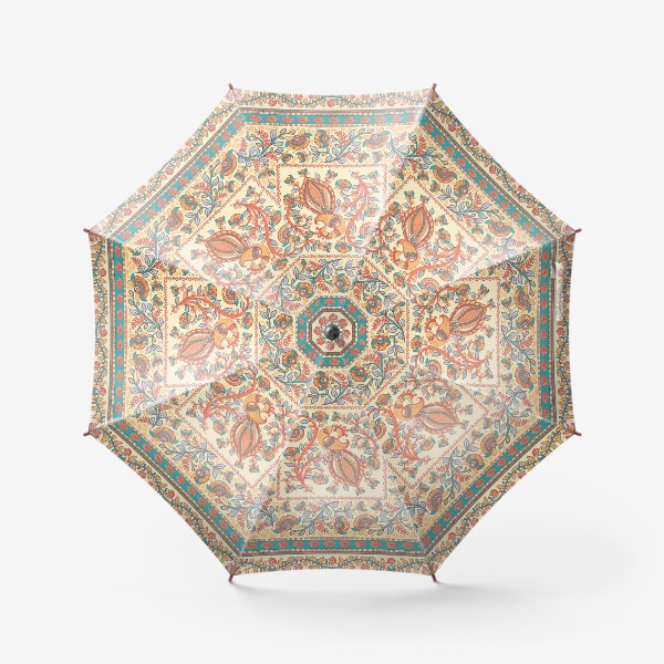 Зонт «Павлин и ветки с цветами. Индийский стиль. Каламкари.»