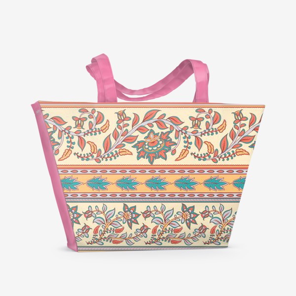 Пляжная сумка &laquo;Цветочные орнаменты в индийском стиле. Каламкари.&raquo;