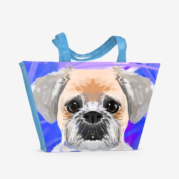 Пляжная сумка «собака на синем фоне»