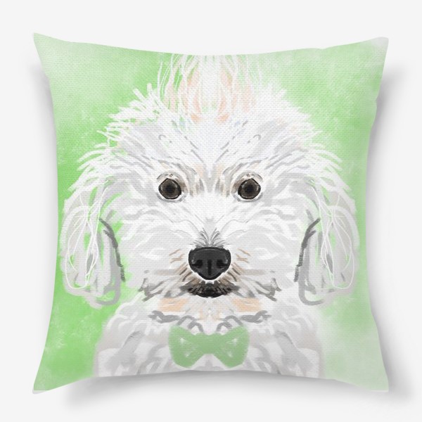 Подушка «собака с зеленым бантом»