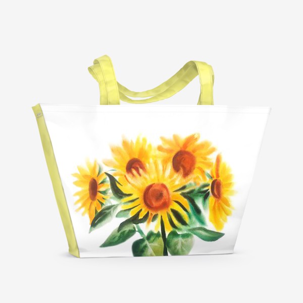 Пляжная сумка «Букет ярких жёлтых подсолнухов»