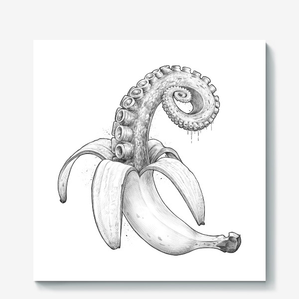Холст «Банан осьминог чёрно-белый»