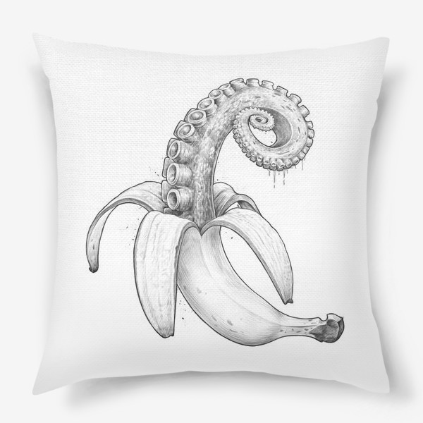 Подушка «Банан осьминог чёрно-белый»