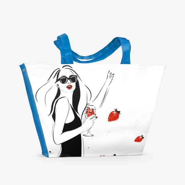 Пляжная сумка «Девушка с клубникой фешниллюстрация »