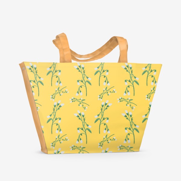 Пляжная сумка &laquo;Паттерн со светло-голубыми цветами на желтом фоне&raquo;