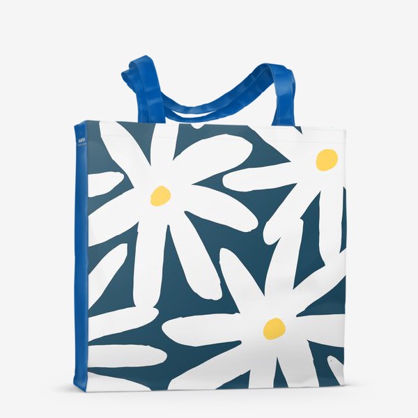 Сумка-шоппер «Минималистичный принт с белыми цветами на синем фоне»