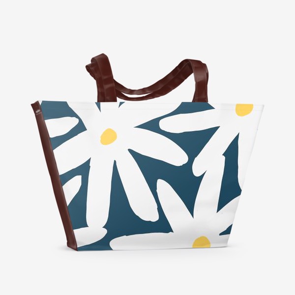 Пляжная сумка &laquo;Минималистичный принт с белыми цветами на синем фоне&raquo;