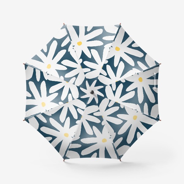 Зонт «Минималистичный принт с белыми цветами на синем фоне»