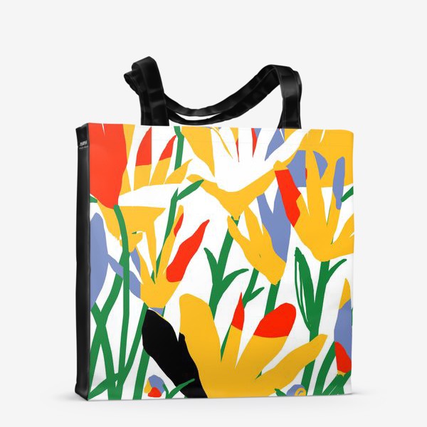 Сумка-шоппер «Яркие абстрактные цветы на белом фрне»