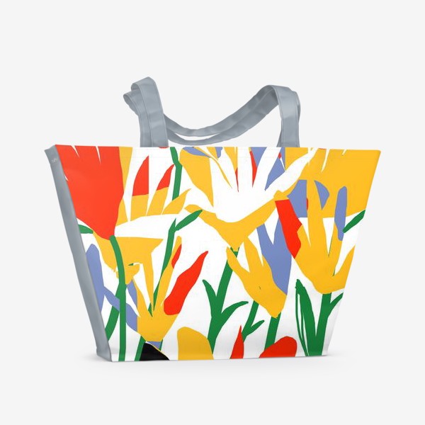 Пляжная сумка &laquo;Яркие абстрактные цветы на белом фрне&raquo;