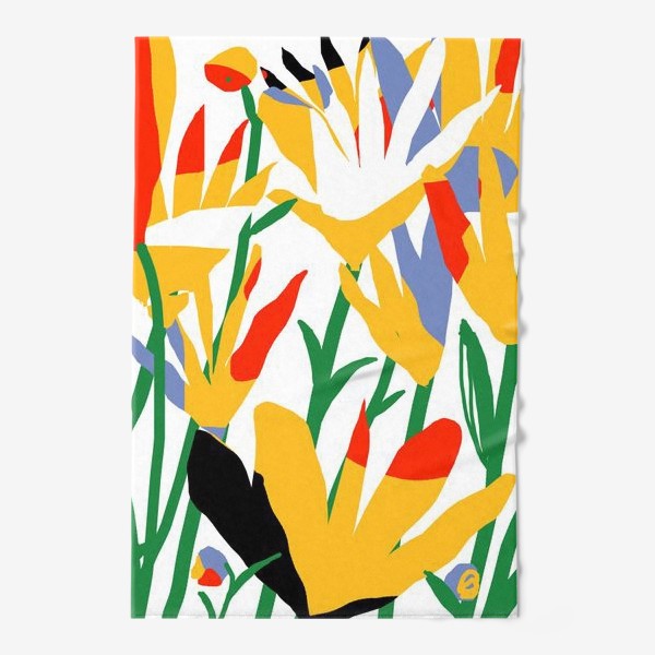 Полотенце &laquo;Яркие абстрактные цветы на белом фрне&raquo;