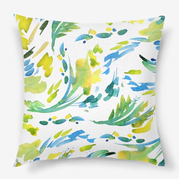 Подушка «Летний день - акварельная цветочная абстракция»
