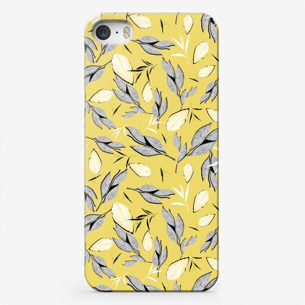 Чехол iPhone «листочки черно белое желтый растения»