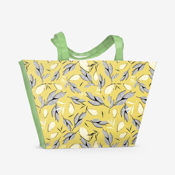 Пляжная сумка «листочки черно белое желтый растения»