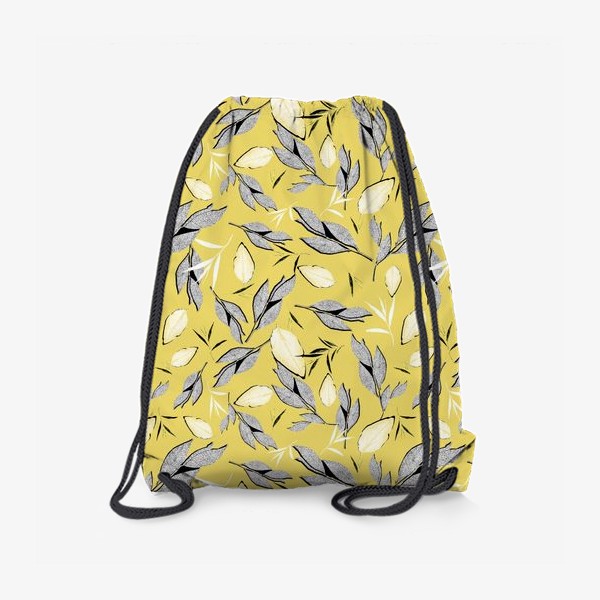Рюкзак «листочки черно белое желтый растения»
