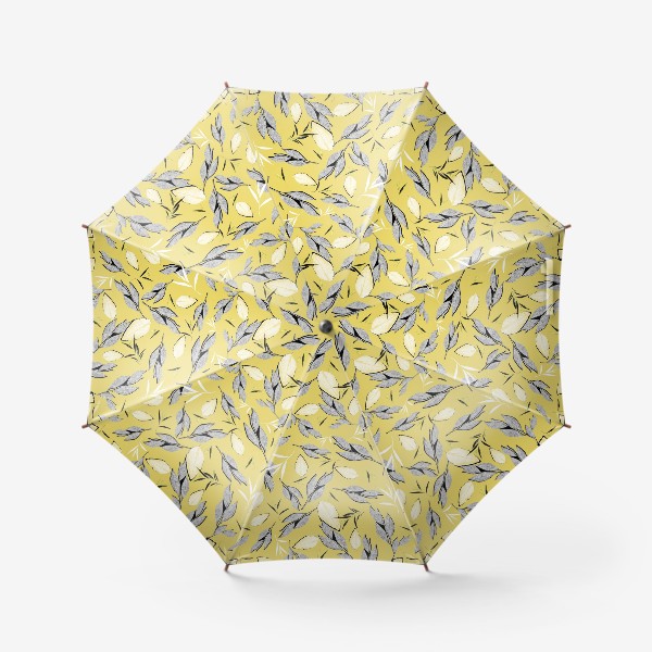 Зонт «листочки черно белое желтый растения»