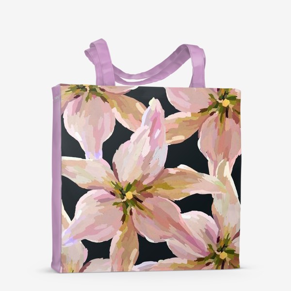 Сумка-шоппер «Розовые лилии на темно-синем фоне»