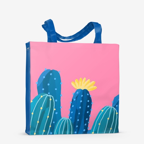 Сумка-шоппер «Голубые и синие кактусы на розовом фоне»