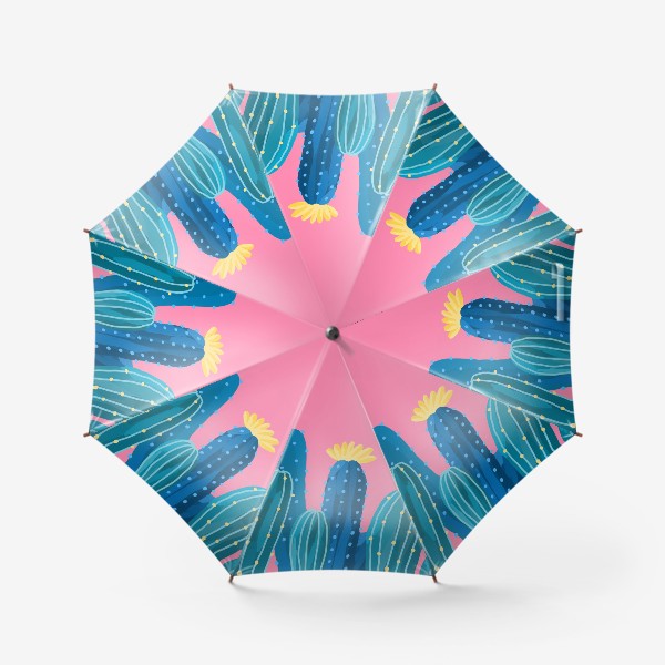 Зонт «Голубые и синие кактусы на розовом фоне»