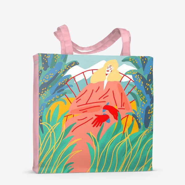 Сумка-шоппер «Девушка с белыми волосами на фоне природного пейзажа»