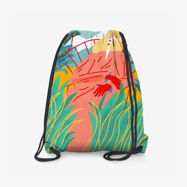 Рюкзак «Девушка с белыми волосами на фоне природного пейзажа»