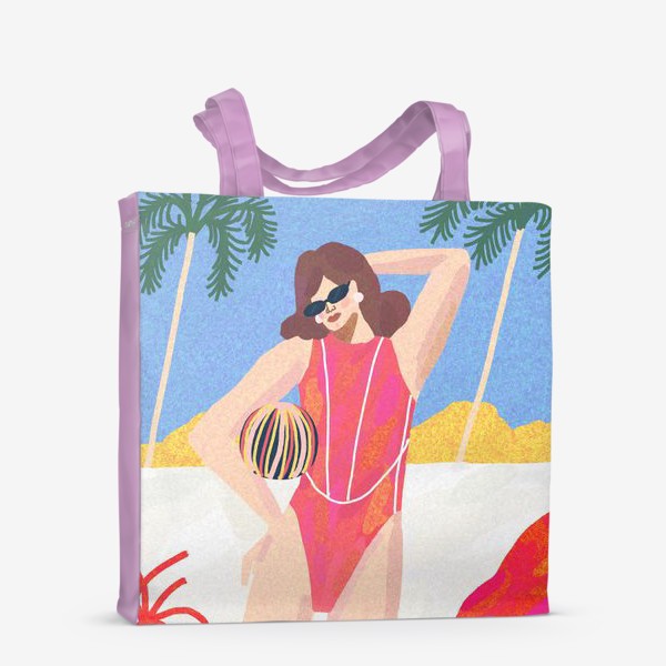 Сумка-шоппер «Девушка в розовом купальнике на пляже»