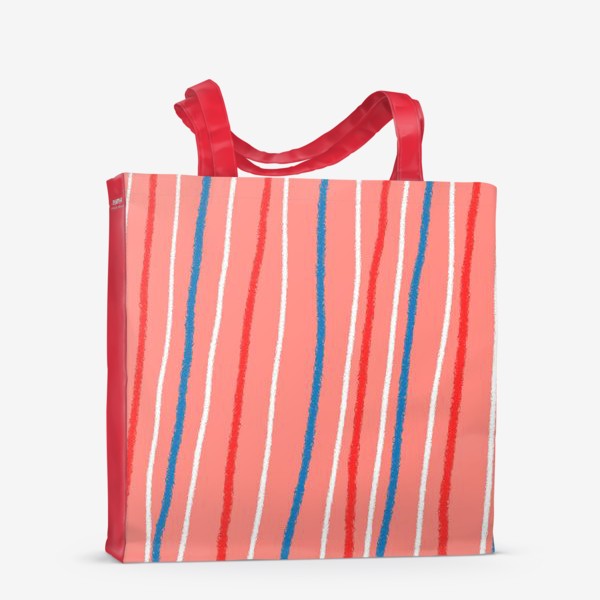 Сумка-шоппер &laquo;Белые, красные и синие полосы на розовом фоне&raquo;