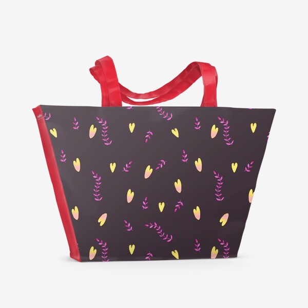 Пляжная сумка &laquo;Сердечки и веточки на фиолетовом фоне. Подарок любимой&raquo;