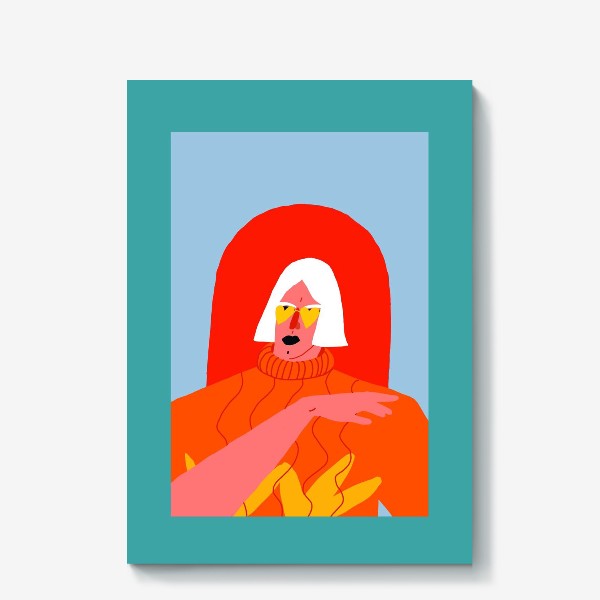 Холст «Портрет девушки со светлыми волосами в ярком оранжевом свитере»