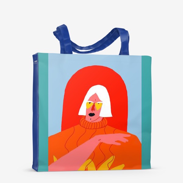 Сумка-шоппер «Портрет девушки со светлыми волосами в ярком оранжевом свитере»